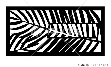 Tropical palm leaf laser cut pattern. Decorative panel, screen,wall. Vector tropical leaves cnc panel for laser cutting. Template for interior partition, room divider, privacy fence 74846483