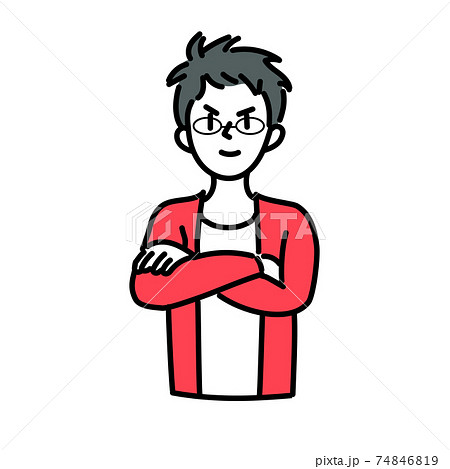 笑顔で腕を組む若い男性の上半身のイラスト素材