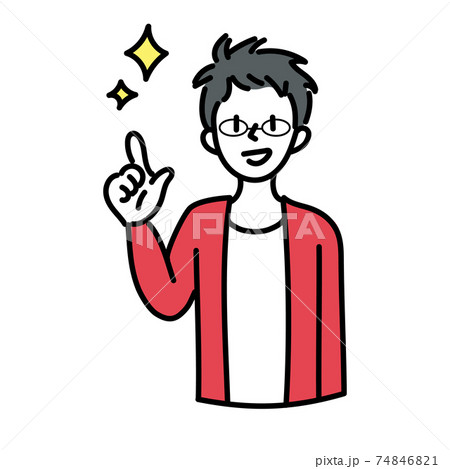 笑顔で指を差す若い男性の上半身 笑顔で指を差す若い男性の上半身 74846821