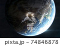 Astronaut orbiting planet Earth in outer space. Solar system. 3D render 74846878