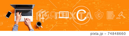 Copyright concept with person using laptop 74848660