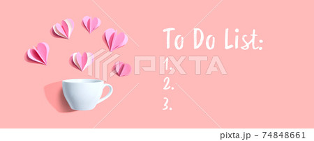 To Do List theme with a coffee cup and paper hearts 74848661