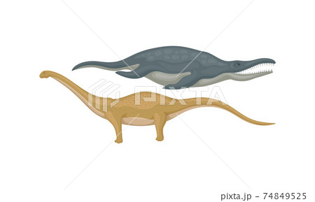 Different Dinosaurs as Terrestrial Reptiles of Jurassic Period Vector Set Different Dinosaurs as Terrestrial Reptiles of Jurassic Period Vector Set 74849525