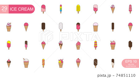 Set of 29 ice cream icons of different views - Vector Set of 29 ice cream icons of different views - Vector 74851110