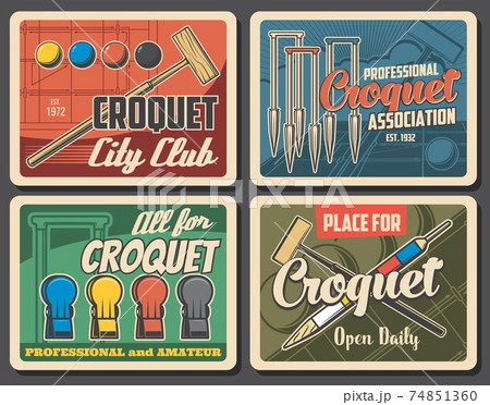 Croquet game sport club vector retro posters Croquet game sport club vector retro posters 74851360