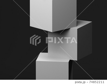 Abstract installation of white cubes over black wall. 3d Abstract installation of white cubes over black wall. 3d 74852211