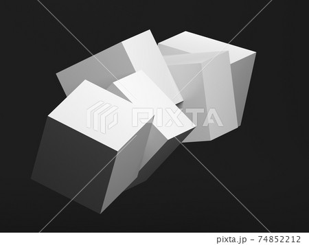 Abstract installation of five white cubes in an empty black room 3d Abstract installation of five white cubes in an empty black room 3d 74852212