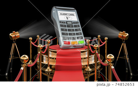 Podium with POS-terminal, 3D rendering 74852653