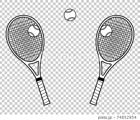 テニスラケットとボール モノクロ のイラスト素材