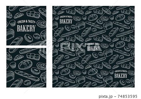 Seamless Pattern for bakery. Vector color hand drawn vintage engraving 74853595