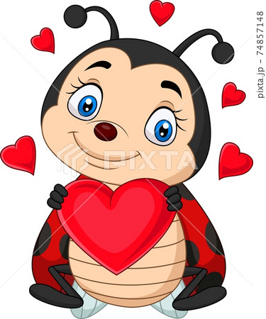 Cartoon ladybug holding a red heart Cartoon ladybug holding a red heart 74857148