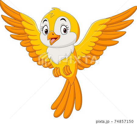 Cartoon cute yellow bird flying Cartoon cute yellow bird flying 74857150