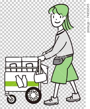 A woman selling beverages on a wagon A woman selling beverages on a wagon 74858545