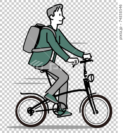 ビジネスリュックを背負って折り畳み自転車で通勤をする男性 ビジネスリュックを背負って折り畳み自転車で通勤をする男性 74858546