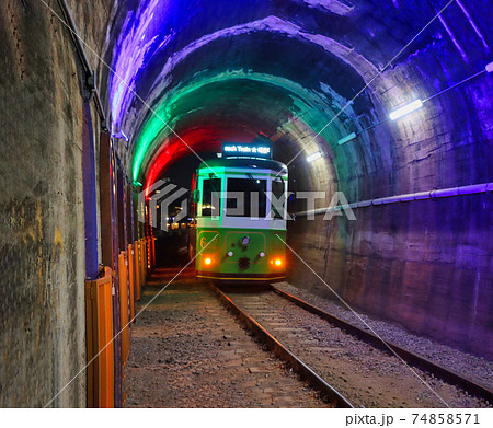 Night View of Haeundae Beach Train, Busan, South Korea Asia. 74858571