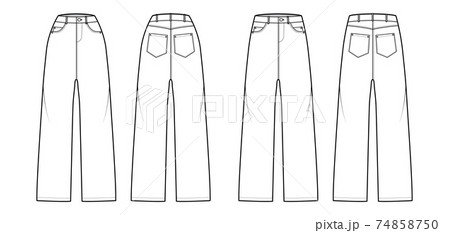 Baggy Jeans Denim pants technical fashion illustration with full