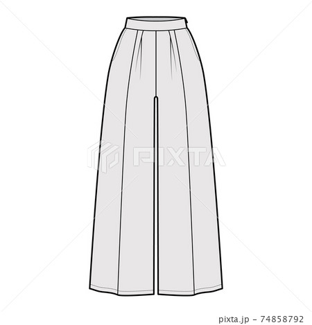 Pants gaucho technical fashion illustration with low normal waist, high rise, single pleat, cropped length, seam pockets Pants gaucho technical fashion illustration with low normal waist, high rise, single pleat, cropped length, seam pockets 74858792