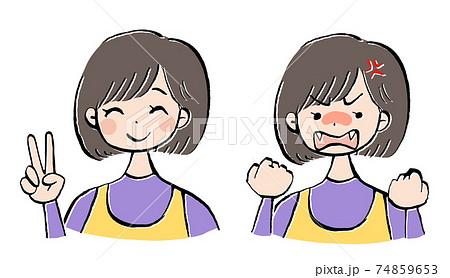 笑顔の女性と怒った女性のイラストセット2のイラスト素材