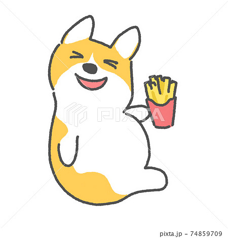 ぽっちゃりコーギーとポテト 笑顔 のイラスト素材