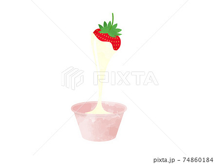 練乳をつけた苺 つみたての苺にコンデンスミルクをつけるのイラスト素材