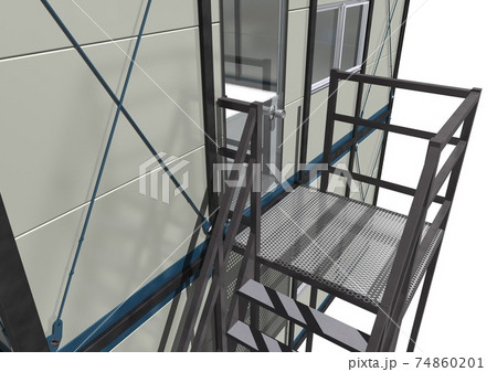 プレハブ　2階　階段部分　(3DCG) 74860201