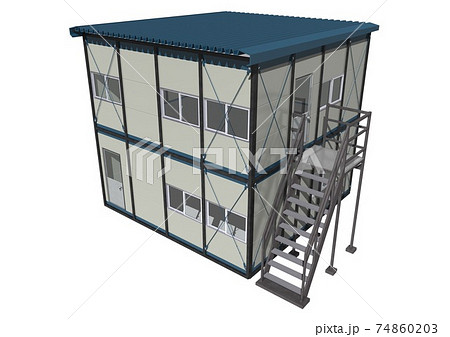 プレハブ　仮設　工事用　災害用　非常用　建物(3DCG) 74860203