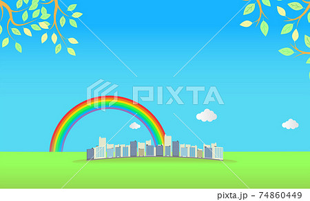 都会と虹の青空の背景 都会と虹の青空の背景 74860449