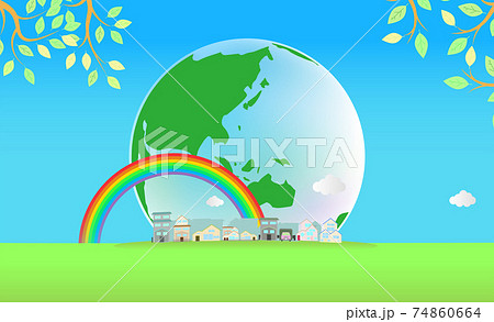 地球と住宅街のエコ背景 74860664