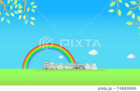 虹と住宅街と緑の背景 74860666