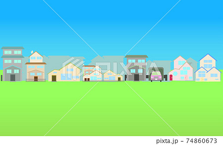 住宅街と緑の背景のイラスト素材