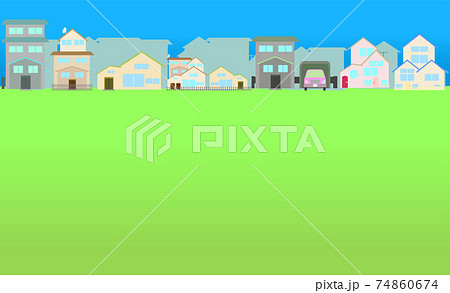 住宅街と緑の背景のイラスト素材