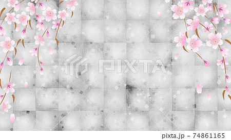 銀箔の背景に枝垂桜の花 コピースペースあり 銀箔の背景に枝垂桜の花 コピースペースあり 74861165