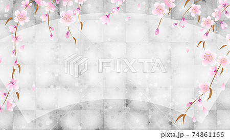 銀箔の背景に枝垂桜の花 コピースペースあり 銀箔の背景に枝垂桜の花 コピースペースあり 74861166