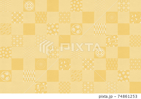 伝統和柄の格子 市松模様 くちなし色 横長背景 伝統和柄の格子 市松模様 くちなし色 横長背景 74861253