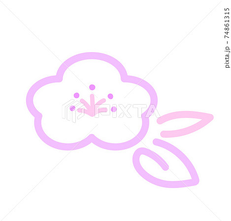 タイトル かわいい梅の花の線画イラスト 薄紫のイラスト素材