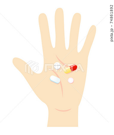 手のひらと薬のイラストイメージ 手のひらと薬のイラストイメージ 74861892