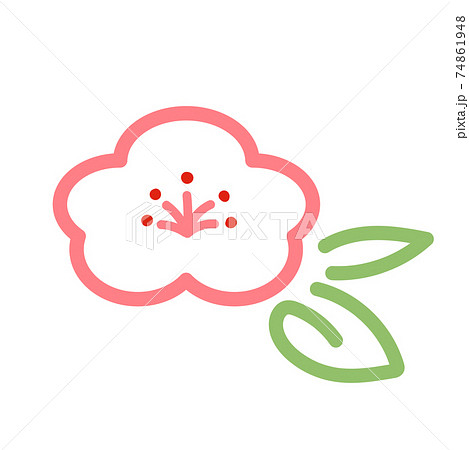 かわいい梅の花の線画イラスト ピンクのイラスト素材