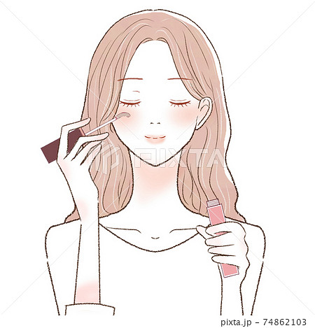 まつ毛美容液をまつ毛に塗ってまつ育する女性のイラスト素材
