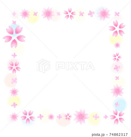 優しい水彩のかわいい桜フレーム 正方形のイラスト素材