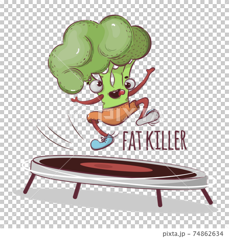 BROCCOLI FAT KILLER Sport Vegetable Cartoon Health Nutrition Nature Hand Drawn Vector Illustration For Print 74862634