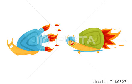 Fast Snail With Spiral Shell Having Rocket のイラスト素材