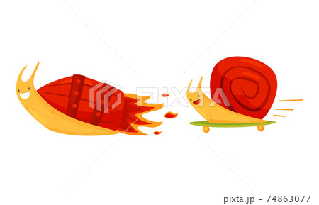 Fast Snail With Spiral Shell Having Rocket のイラスト素材