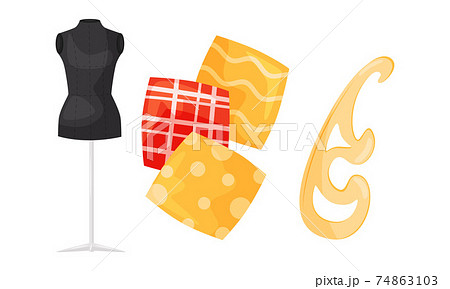 Sewing and Tailoring Accessories with Mannequin and French Curve Vector Set Sewing and Tailoring Accessories with Mannequin and French Curve Vector Set 74863103