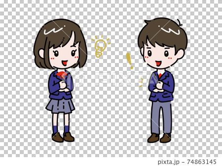 ひらめき 納得ポーズの女の子と男の子 学生 のセットのイラスト素材