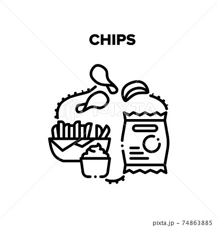 Chips Snack Vector Black Illustrationsのイラスト素材