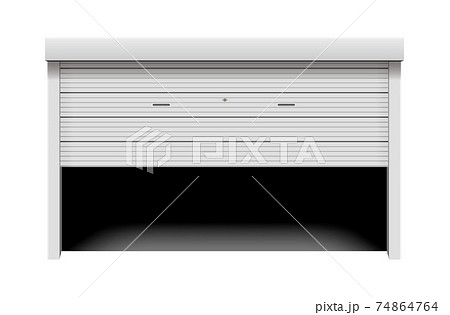 シャッターの開閉 駐車場 ガレージ 倉庫 搬入口 ベクターイラスト 開閉中 のイラスト素材