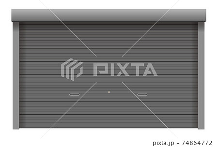シャッター 駐車場 ガレージ 倉庫 搬入口 ベクターイラスト 黒 グレー シルバー のイラスト素材