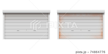 錆びたシャッターと普通のシャッター 駐車場 ガレージ 倉庫 搬入口 ベクターイラストセットのイラスト素材