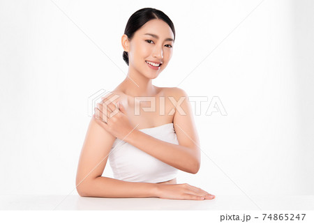Beautiful young asian woman with clean fresh skin on white background, Face care, Facial treatment, Beautiful young asian woman with clean fresh skin on white background, Face care, Facial treatment, 74865247