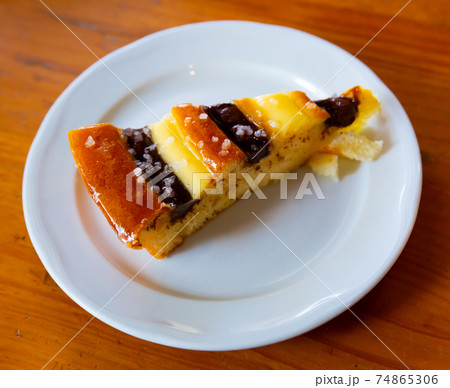 Chiffon cake with nut chocolate cream and custard 74865306